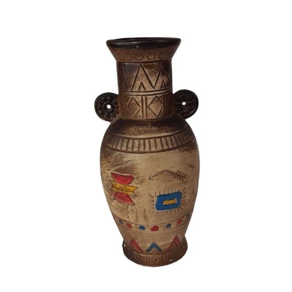 Aztec Tribal Inca Ceramic Pottery Vase Double Handled Rustic Vintage 8" - Picture 5 of 13